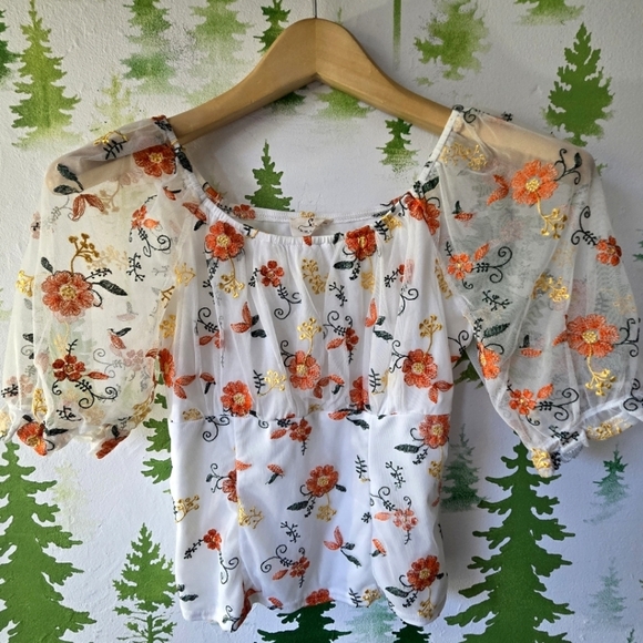 Ember Tops - Ember Floral Embroidered Sheer Blouse